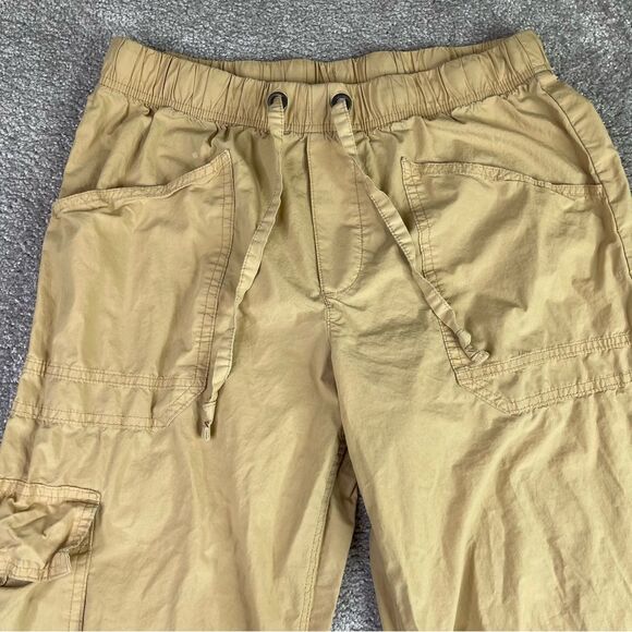 Aerie Cargo Pants Women’s Medium Tan Straight High Rise Elastic Waist Drawstring - Picture 2 of 15